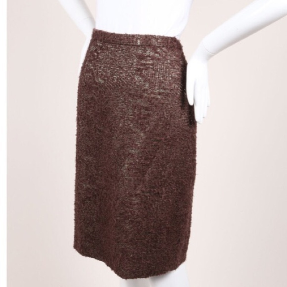 Moschino Metallic Brown Tweed Pencil Skirt 8 EUC